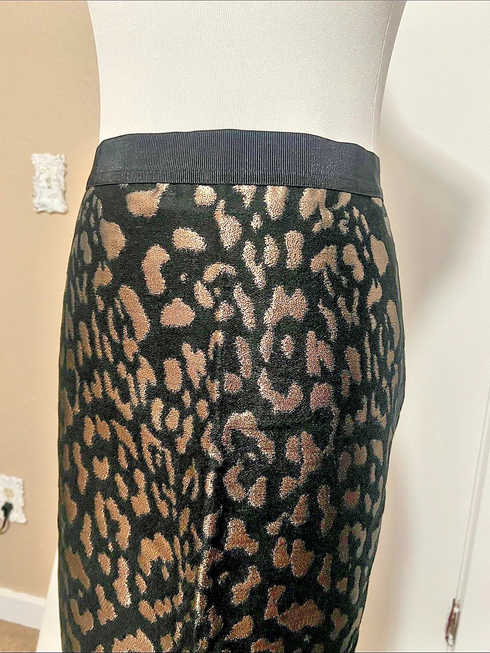 Ann Taylor Animal Print Pencil Skirt Black & gold Size 16 NWT